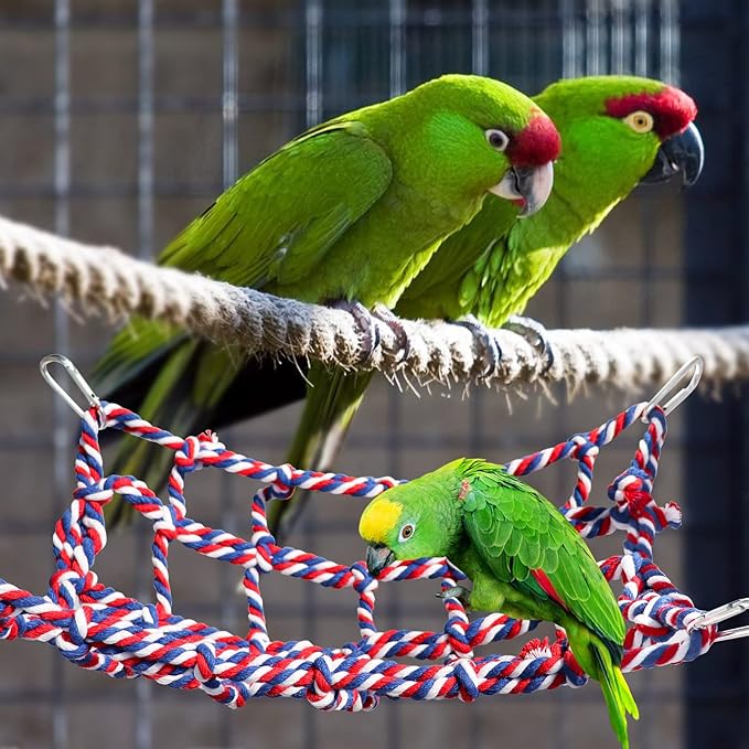 2 Pack Colorful Bird Rope Net, Pet Hanging Hammock, Rat Climbing Ladder Bridge Toys, Cage Decor Accessories for Small Animals Parakeets Cockatiels Hamster Ferret Lovebirds Guinea Pig- 11 × 8 inch