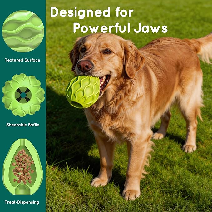 Dog Toys for Aggressive Chewers Durable Interactive Dog Chew Toys Tough Indestructible Treat Dispensing Cognitive Toys Mental Enrichment Puzzle Feeder Boredom Buster Anxiety Relief (Green)