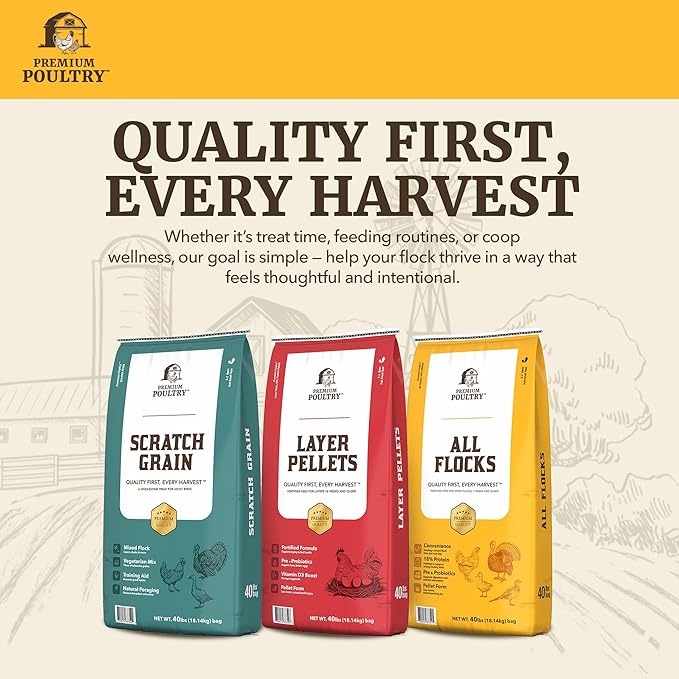 All Flock Poultry Feed Pellets, 18% Protein Chicken Feed Made in USA for Mixed Flock –Chicken, Ducks, Geese, Turkeys & Game Birds, Probiotics for Digestion, 40 lbs