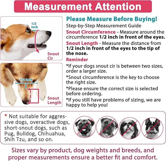 LUCKYPAW Dog Muzzle Anti Biting Barking and Chewing with Comfortable Mesh Soft Fabric and Adjustable Strap, Suitable for Small, Medium and Large Dogs(Pink Trim,S)