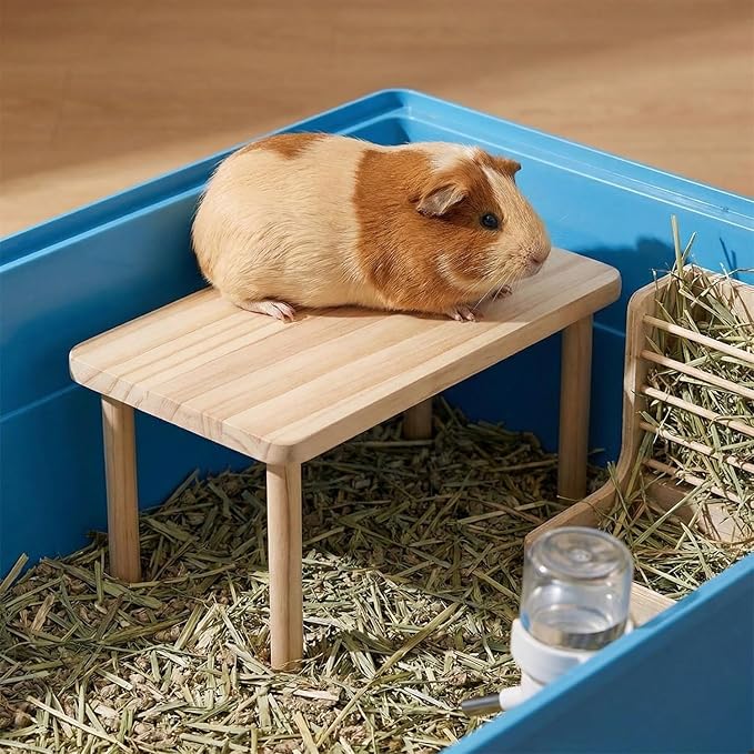 Hamster Platform Set, 2-Piece Wooden Modular Playground & Hide, Cage Accessories for Dwarf Syrian Hamsters, Gerbils, Mice, Degus (Rectangle+Rectangle)