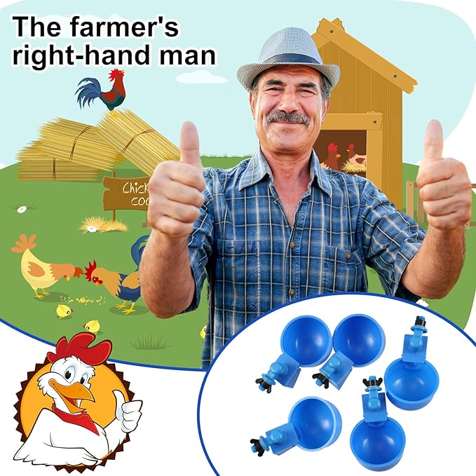 Tanlade 50 Pcs Automatic Chicken Waterer Cups Chicken Feeder for PVC Pipe Waterer Kit for Poultry Duck Goose Turkey Bunny (Blue,Classic)