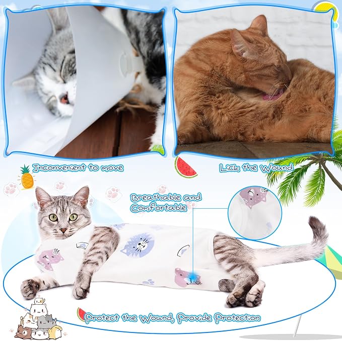 Kacctyen 6 Set Cat Recovery Suit After Surgery Female and Male Cat Kitten Surgery Suit E Collar Alternative Pajama Kitty Clothes for Spay Abdominal Skin Anti Licking(Animal,Large)
