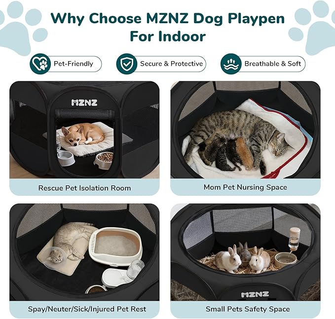 Dog Cat Playpen, Portable Small Animal Playpen Crate Indoor for Dogs Cats Rabbits, Foldable Guinea Pigs Bunny Cage Enclosure Outdoor, Pop Up Dogs Cats Tent Kennel with Carrying Case, Whole Black