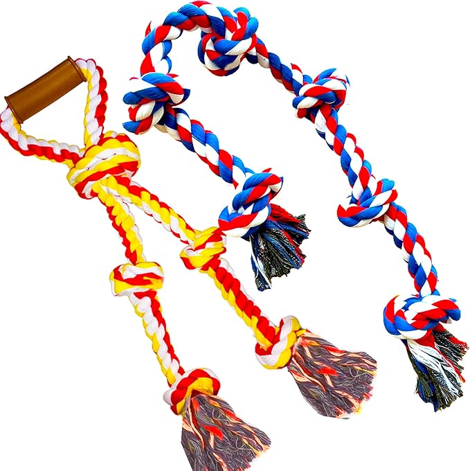 6 Knot Large Christmas Dog Rope Toy for Aggressive Chewers - Heavy Duty, Durable Tough Chew With Handle for Tug of War Play - Large Breed Pull Toy for Big Dogs