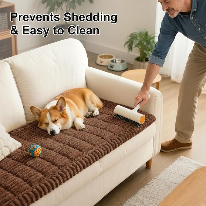 Smiry Couch Cover for Dogs, Non Slip Washable Sofa Protector for Pets, Soft Furniture Cover for Pet, Stylish Sofa Covers, Cozy Protect Against Fur, Dirt & Everyday Messes (Brown, 27.6" x 88")