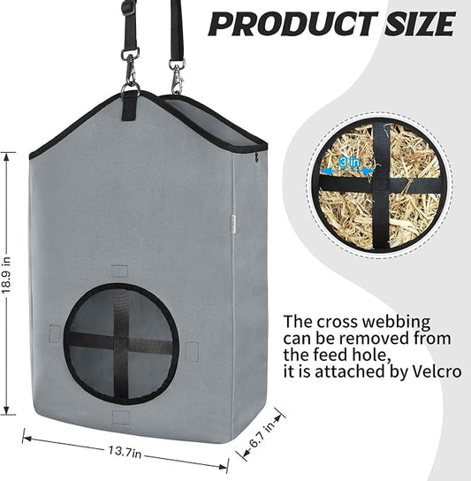 Hay Bags,Slow Feed Hay Bags for Horses,Goats,Donkeys with Reinforced Oxford Fabric and High Strength Metal Clasp,Horse Feeding Supplies with Strap for Easy Hanging (2 Grey)