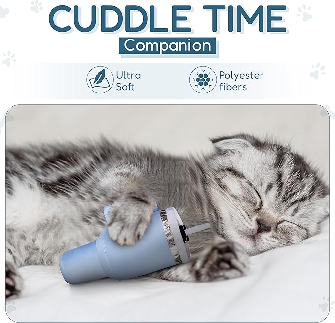 PUPROAR Kitty Cup Catnip Toy - Cute Cat Birthday Toy with Catnip & Crinkle, Funny Girly Kitten Gift (Chambray Blue)