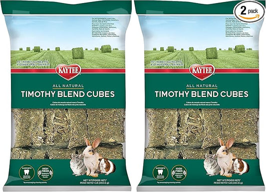 Kaytee Timothy Hay Blend Cubes for Pet Rabbits, Guinea Pigs, Chinchillas, and Other Small Animals, 1 Pound, (Pack of 2)