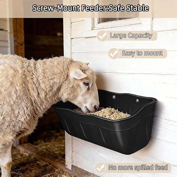Hanging Goat Feeders,Chicken Feeder Waterer,Large Feed Trough 7.5 Quart 1 Pack,Hanging Fence Feed Trough for Poultry Livestock,Black