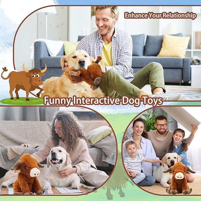 YZHDUXIU Highland Cow Dog Toy, Squeaky Dog Toys Stuffed Plush Puppy Toy, Interactive Gifts for Small Large Dogs