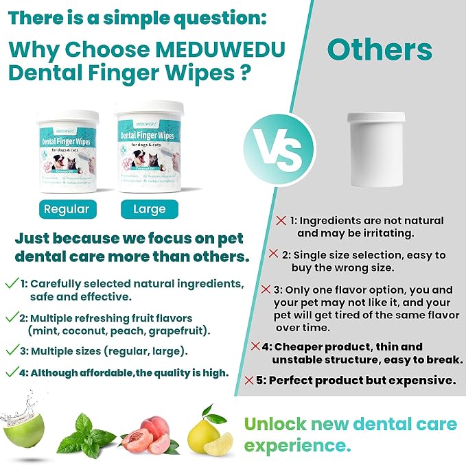 MEDUWEDU Wider Dental Care Finger Wipes 60 Counts,Teeth Cleaning Finger Wipes for Dogs & Cats,Reduces Plaque & Supports Oral Freshness, Coconut Scent