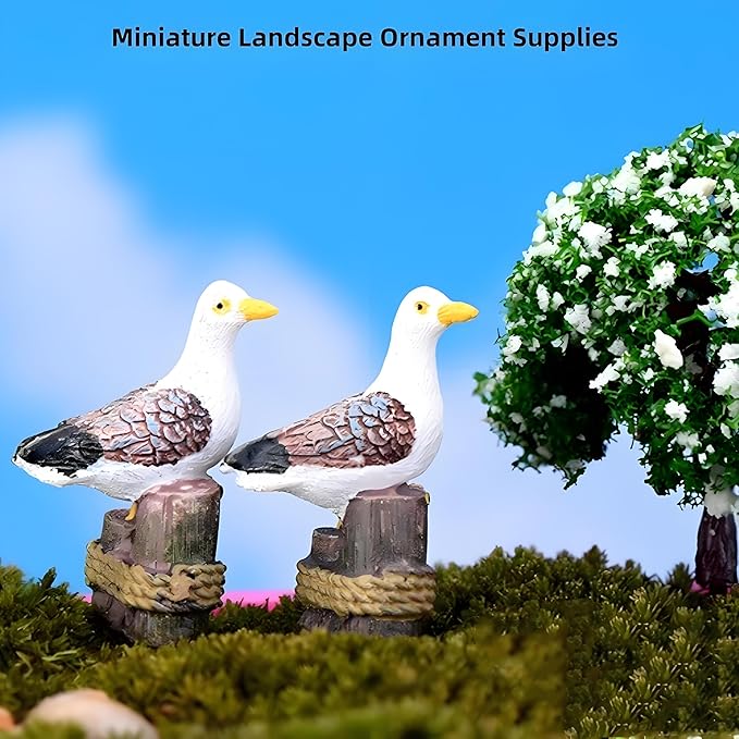 2Pcs Seagull Garden Figurines, Resin Bird Statues for Fairy Garden, Landscape Decor, Micro Landscape, Aquarium and Terrarium Decor