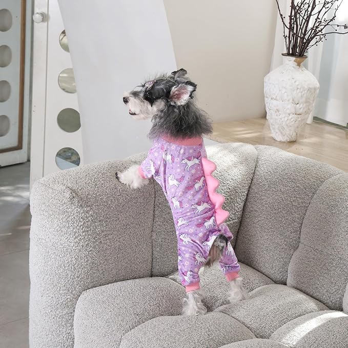 CuteBone Dinosaur Costume Dog Pajamas, Stretchy Spandex Crystal Velvet Sleepwear Coat for Small Dogs, Soft & Warm Pet Outfit Clothes for Cold Weather, Cozy Pullover Design COSP11S