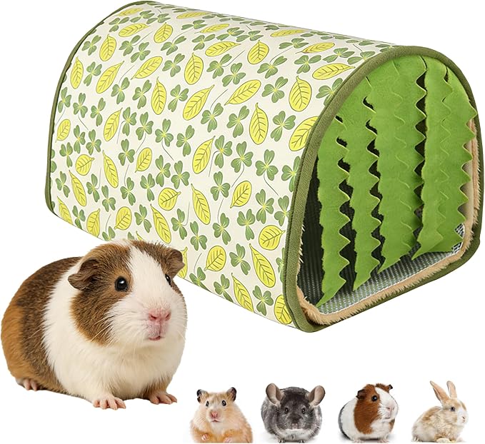 Guinea Pig Hideout Tunnel - Stable Washable Small Animal Tunnel Hide with Curtains,Guinea Pig Accessories for Hamster/Chinchilla/Dwarf Rabbit/Ferret (Green, Medium)