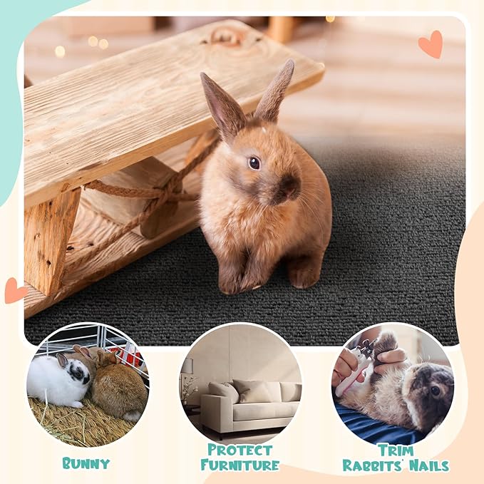 Rabbit Scratch Mat 12inchx6.56ft Self Adhesive Bunny Scratching Pad Cuttable Claw and Teeth Care Rabbit Chew Toys for Cage Small Animal Scratching Rug for Biting Sleeping Nesting(Dark Gray)