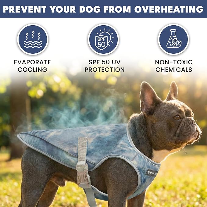 Spark Paws Dog Cooling Vest - SPF 50 UV Sun Protection - Summer Heat Relief Gear for Dogs, Lightweight, Evaporative Cooling - Dog Anxiety Relief Vest During Hot Days - Ice Blue, Small