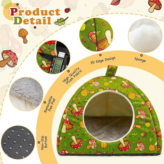 Guinea Pig Hideout - Warm Hamster Bunny Bed with Cushion, Guinea Pig Cage Accessories Washable Sleeping House for Small Animals (Large)