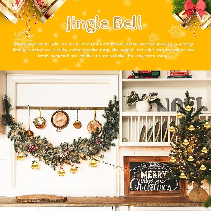 Gejoy 30 Pieces Craft Small Brass Bells for Crafts Mini Vintage Bells with Spring Hooks Tiny for Hanging Wind Chimes Making Dog Training Doorbell Wedding Decor, 1.65 x 1.5 Inch (Gold)