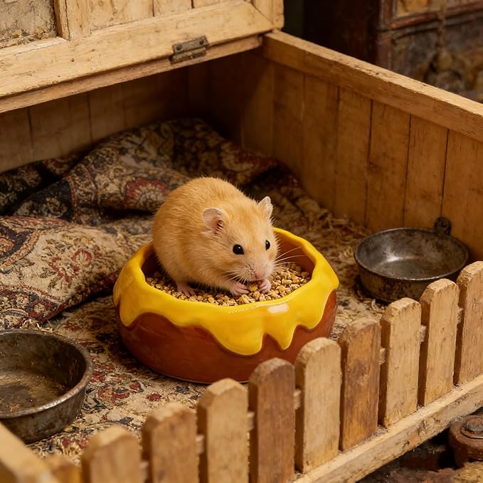 M2cbridge Ceramic Pudding Hamster Food Bowl Feeding Dish Water Bow for Guinea Pig Hedgehog Small Animal(Orange)