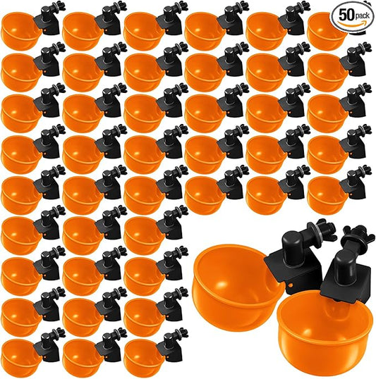Tanlade 50 Pcs Automatic Chicken Waterer Cups Chicken Feeder for PVC Pipe Waterer Kit for Poultry Duck Goose Turkey Bunny (Orange,Classic)