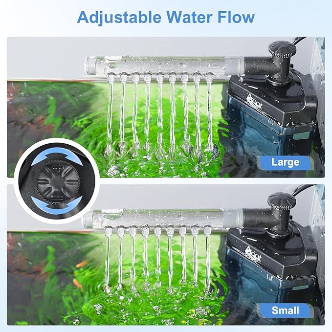 AQQA Internal Aquarium Filter - Submersible 5-40 Gallons Fish Tank Filters, Adjustable Wave Maker, Bottom Inlet Whisper Pump and Underwater Automatic Power Water Filter System for Freshwater (M)