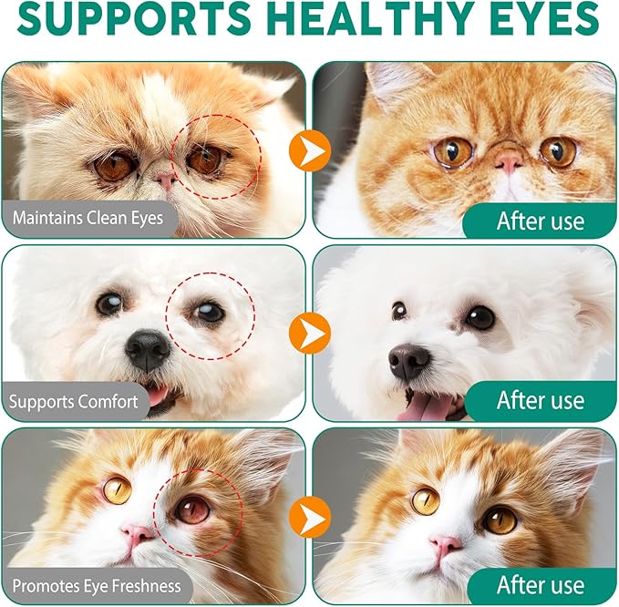 Eye Drops for Dogs and Cats - Safe to Lick, Itchy Eyes Relief & Redness Reduction, Non-Antibiotic Daily Care for Tear Stain Removal, Pet Eye Wash Vet-Formulated with Oat Glucan, 3.38 oz