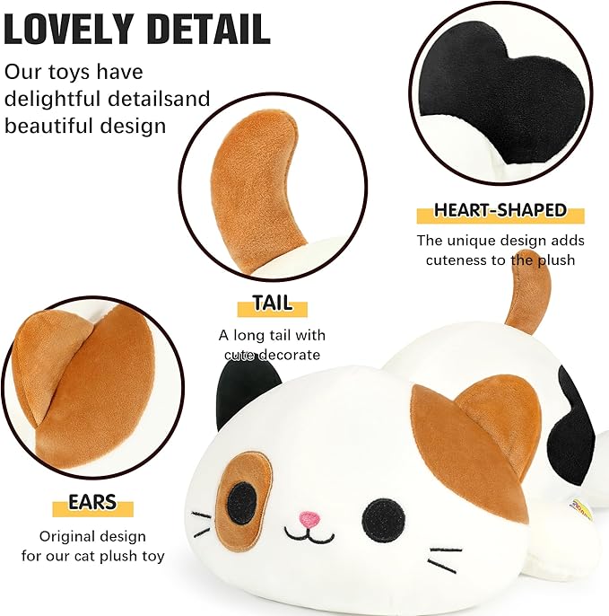 Onsoyours Original Calico Cat Plush 20 Inch Kitty Plushies Toy Kitten Stuffed Animal Soft Pillow Kawaii Plushie Gift for Kids & Adults (Calico Cat, 20")