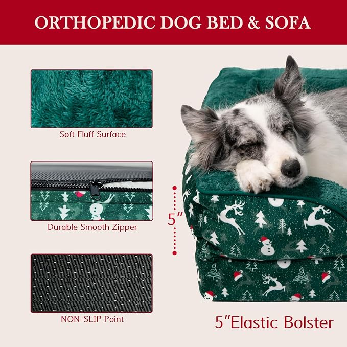 Comfort Expression Orthopedic Dog Bed for Extra Large Dogs with Bolster | Waterproof Dog Couch Bed with Washable Cover & Non-Slip Bottom, Supportive Egg Crate Foam XL Pet Bed, 42x30 Inch