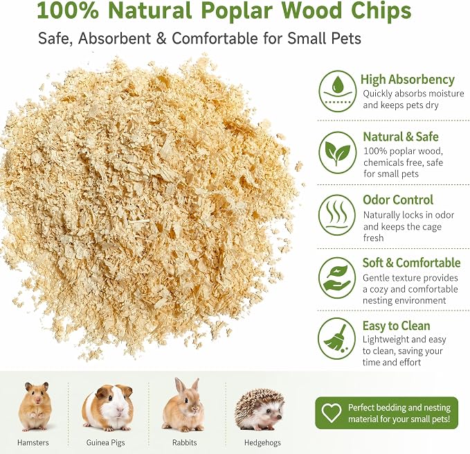 88oz Natural Aspen Wood Pet Bedding – Low Dust, Odor Control & Ultra Absorbent Shavings for Hamsters, Parrots, Guinea Pigs & Small Animals