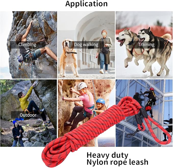 Long Dog Leash for Training 15Ft-Reflective Nylon Rope with Swivel Hook-Recall Agility Lead for Large Small Medium Dogs Outside Walking Hiking-Red Diam 1/2"