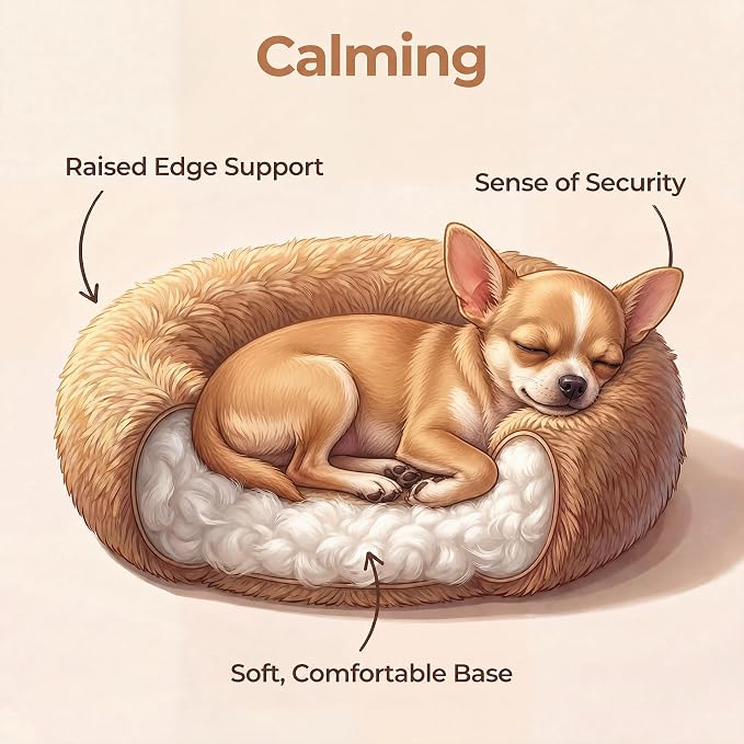 Tiny Dog Bed 15 Inch for Extra Small Dogs,Washable Puppy Bed,Soft Faux Fur Calming Donut Bed for Chihuahua Yorkie Maltese Pomeranian,Brown