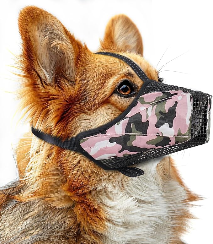 Mesh Dog Muzzle, Breathable Soft Dog Muzzle with Reflective Straps for Secure Fit, Prevents Biting, Chewing Scavenging- Adjustable for Small Medium Large Dogs,Pink,M