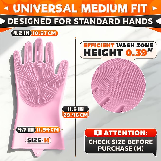 ALPENKOK Silicone Dishwashing Gloves with Scrubber – Non-Slip Silicone Gloves for Washing Dishes | Household Use