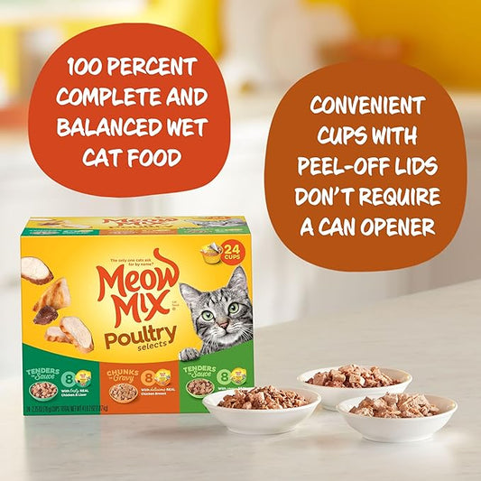Meow Mix Poultry Selections Variety Pack, Wet Cat Food, 2.75 oz Cup (24 Pack)