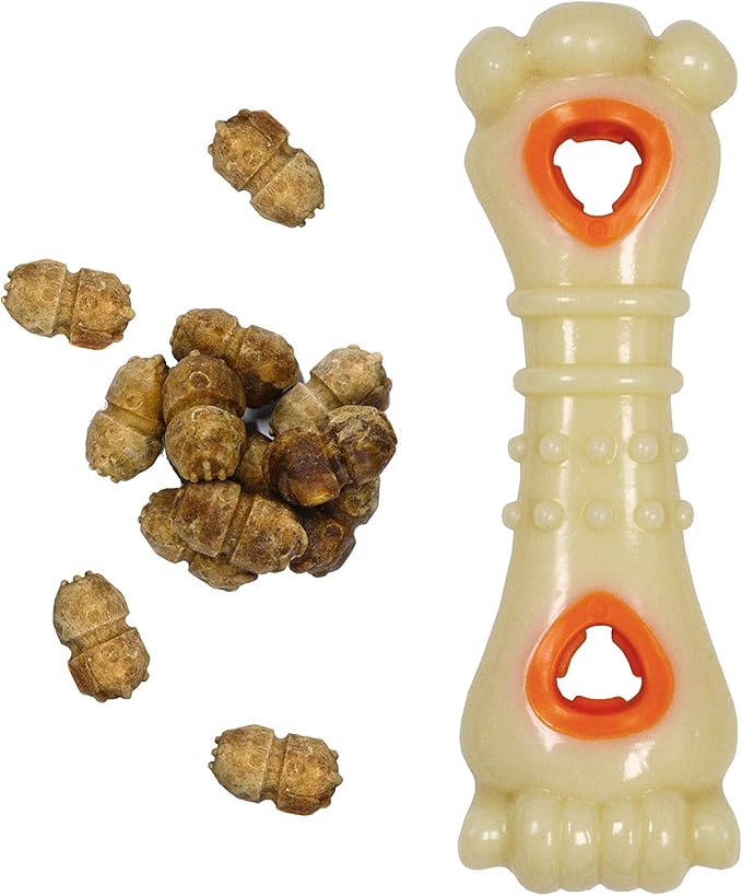 Nylabone Knuckle Bone Pop-in Treat Toy Power Chew Toy with 30 Refills, Interactive Treat Dispensing Enrichment Toys for Dogs, Long Lasting Chicken Flavor, Medium Dogs - Up to 35 lbs, 2 Pack