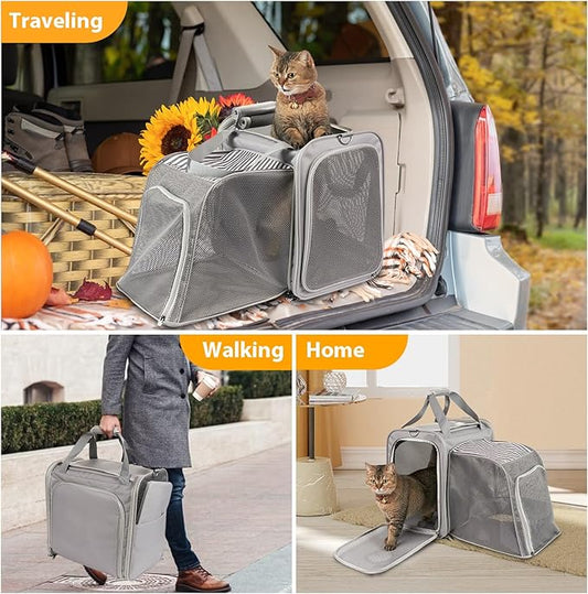 Cat Carrier with Litter Box for Large Cats Up to 25lbs, Expandable Soft-Sided Pet Travel Carrier, Breathable Foldable Cat Bag for Car Ride, Vet Visit & Camping