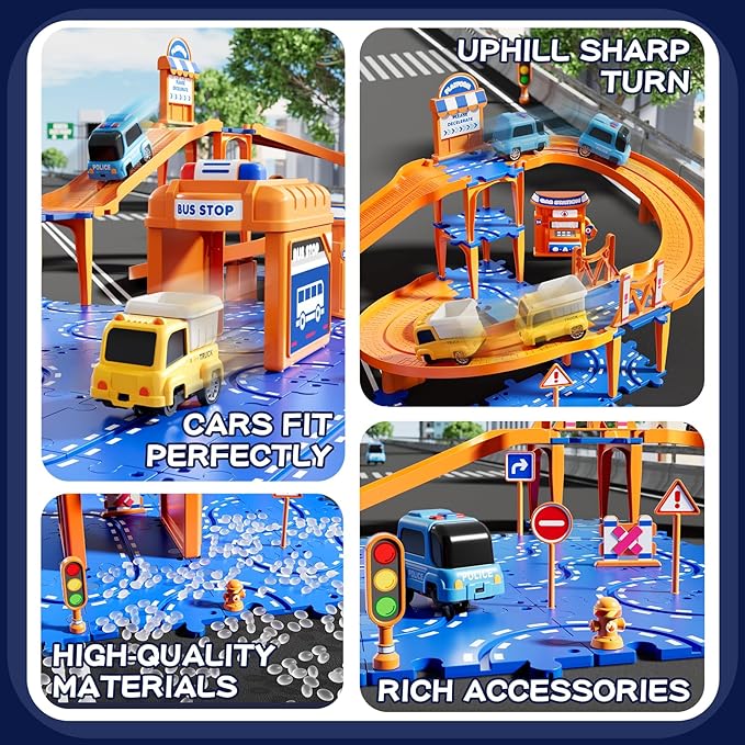 NIPLOOOW Puzzle Race Car Track Set for Kids 3-5, Floor Puzzle Track Car Set, Toddler Toys for 3 4 5 6 Years Old Boys, Toys Gift for Kids Boys Girls Age 3 4 5 6 7 8 Years Old
