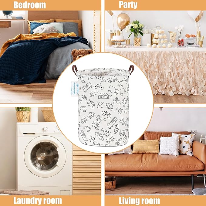 Laundry Basket Canvas Fabric Collapsible Organizer Basket for Storage Bin Toy Bins Gift Baskets Bedroom Clothes Children Nursery Hamper (Vehicle)