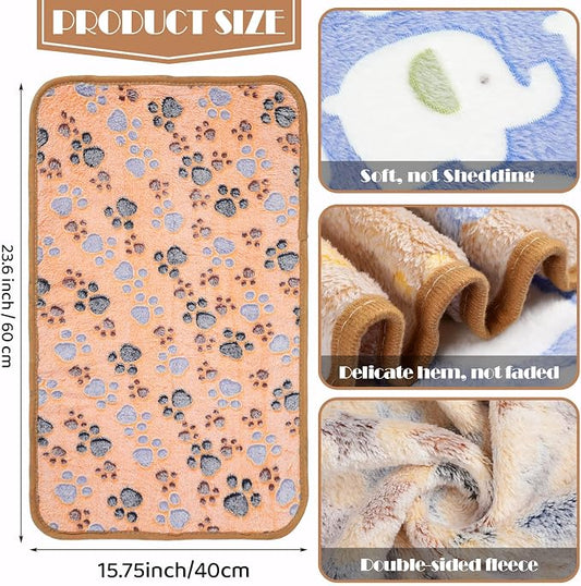 Tatuo 12 Pieces 16 x 24 Inch Dog Blanket Super Soft Warm Cat Sleep Mat Pet Kitten Doggy Fluffy Fleece Blankets with Cute Dog Paw Bone Star Elephant Patterns Printed Fluffy Blanket for Small Cat Puppy