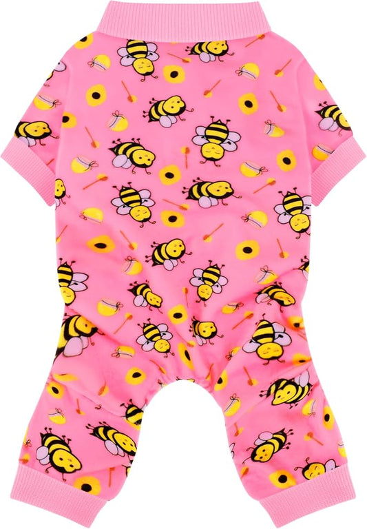 Paiaite Dog Pajamas Onesie: Comfortable Four-Legged Apparel for Small, Medium, & Large Dogs, Polyester Material for Comfort, Wrinkle Resistance, Moisture Wicking, Stretchiness Cute Bee Pink XL