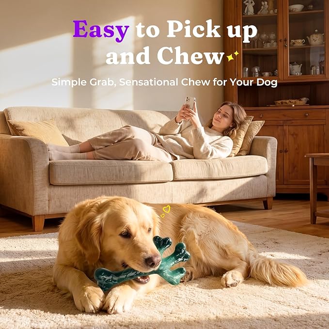 Frienhund 2 Pack Indestructible Dog Chew Toys for Aggressive Chewers - XL Textured Cactus with Grooves for Peanut Butter & Yogurt, Beef Nylon Bones for Large Dogs 20-90 lbs, Easy Chew & Long Lasting