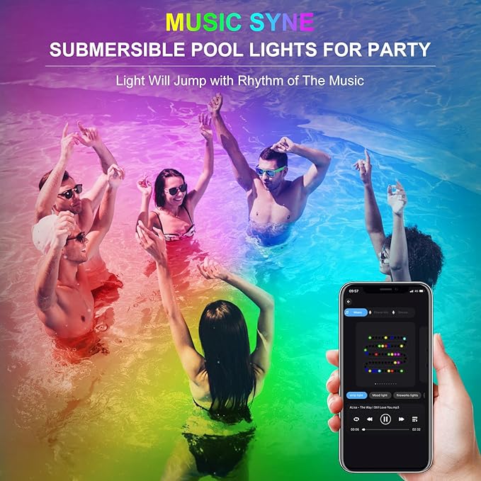 RGB Underwater Pond Lights,Super Bright 18 LED Submersible Fountain Lights, Bluetooth APP Control IP68 Waterproof Color Changing Spotlights for Fish Aquarium Tank Yard Garden Pool(Set of 10)