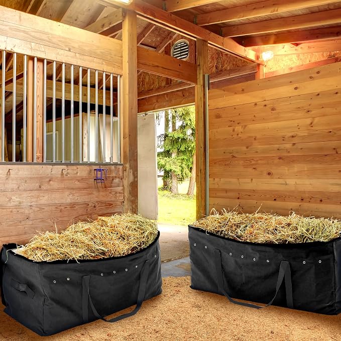 Sanwuta 2 Pack Hay Bale Bag 600d 41 x 15 x 17 Inch Extra Large Hay Storage Container for Horses Oxford Cloth Heavy Duty Tote Bale Storage Bag for Cattle Goats Sheep Horse Supplies(Black)