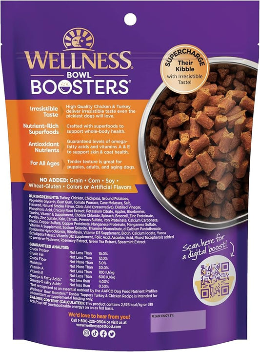 Wellness Tender Toppers (Previously Core Bowl Boosters), Grain-Free Natural Dog Food Toppers or Mixers, Made with Real Meat (Turkey & Chicken, 8 oz Bag) (Pack of 2)