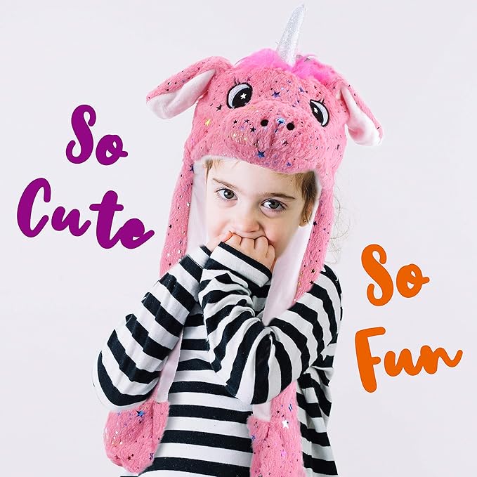 Bubblepompom Animal Hat with Ears Moving Jumping Pop Up Beating Hat Plush Holiday Cosplay Dress Up Funny Gift for Kids