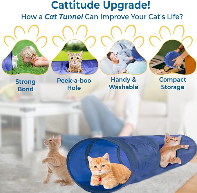 SunGrow Cat & Bunny Tunnel for Indoors, Connect Cat Tree, Hideaway Toys & Accessories Encourage Exercise for Dwarf Rabbits, Ferrets, Kitty, Guinea Pig,