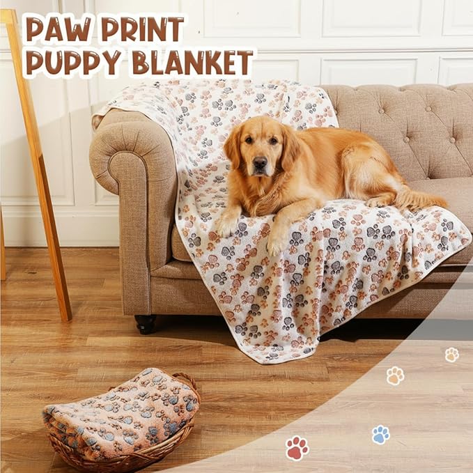Tatuo 4 Pack Fleece Dog Blankets for Puppy Cats Multi-Size Sleep Mat for Pet Guinea Pig Soft Washable Warm Crate Bed Puppy Teething Toys Print Pattern Blanket Indoor(Mixed Color,72 x 72 Inch,Paw)