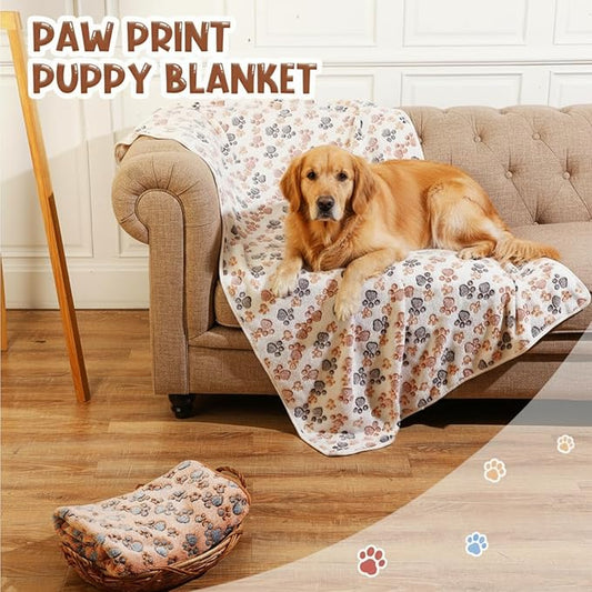 Tatuo 4 Pack Fleece Dog Blankets for Puppy Cats Multi-Size Sleep Mat for Pet Guinea Pig Soft Washable Warm Crate Bed Puppy Teething Toys Print Pattern Blanket Indoor(Mixed Color,72 x 72 Inch,Paw)