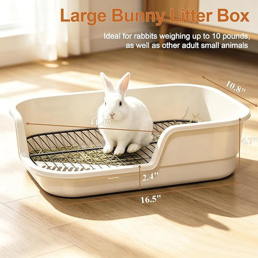 Large Rabbit Litter Box Corner Grated bunny potty Trainer With Stainless Steel Grate for Adult Guinea Pigs Rabbits Hamsters Chinchillas Ferrets Gerbils & All Small Pets Includes Scoop (White)
